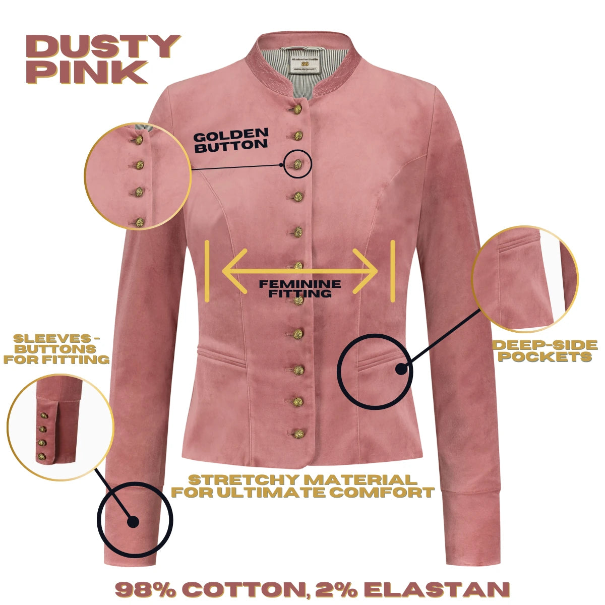 Bavarian Women Dirndl Jacket (Dusty Pink)