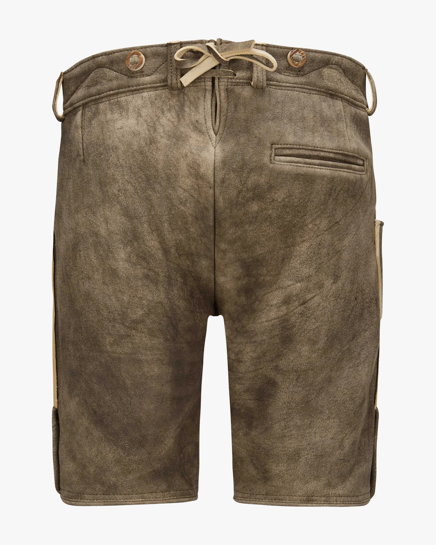 Brown shorts with a drawstring on a white background