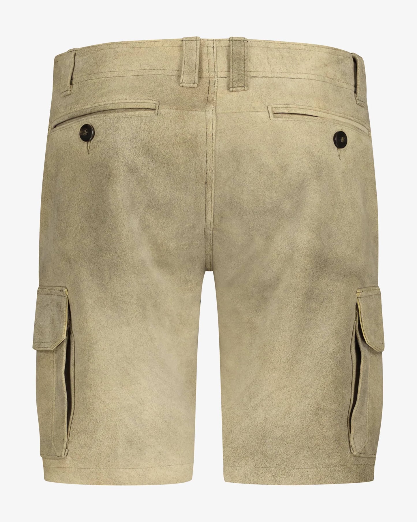 Beige cargo shorts on a white background