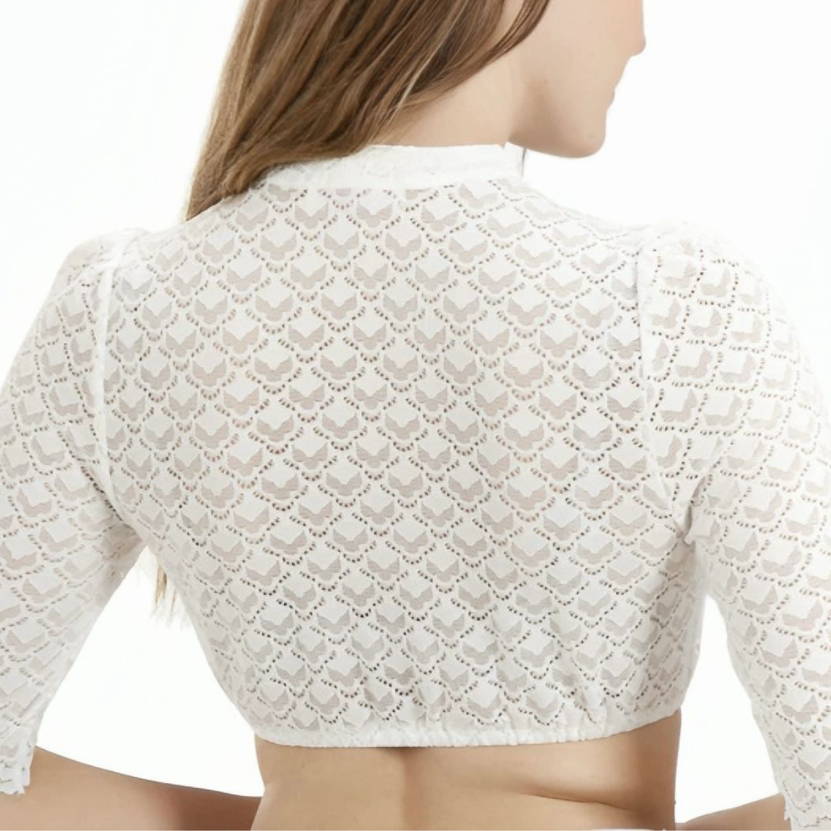 Ladies White Dirndl Blouse Lace Half Sleeve