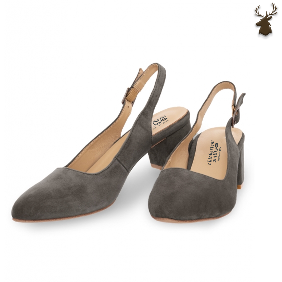 Premium Women Dirndl Slingback Pumps Anthracite