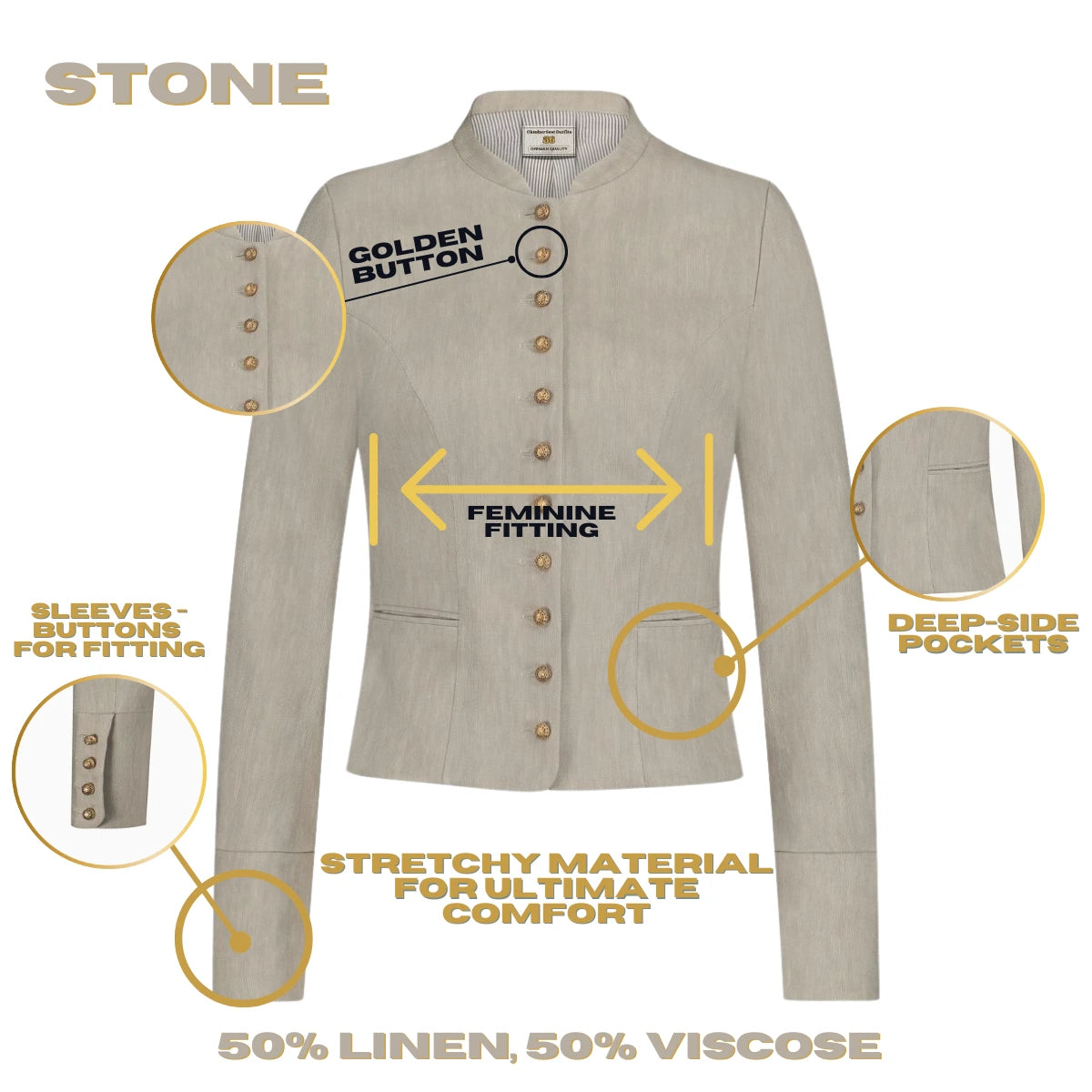 Bavarian Dirndl Jacket (Stone)