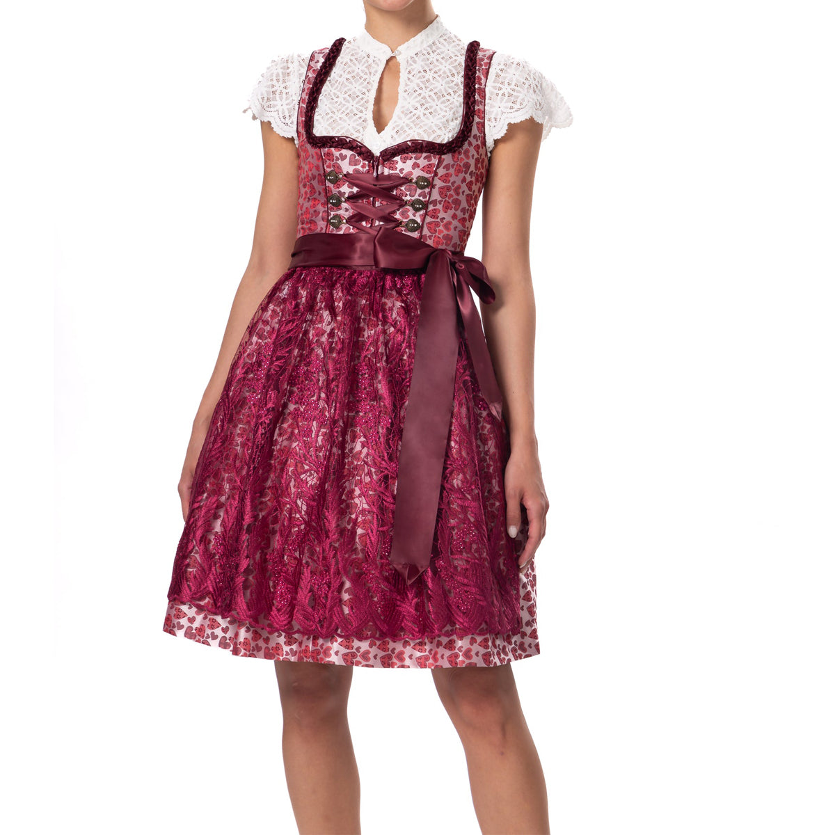 Women Dirndl Midi Traditional Dress With Lace Apron XL Women Dirndl Midi Traditional Dress With Lace Apron XL