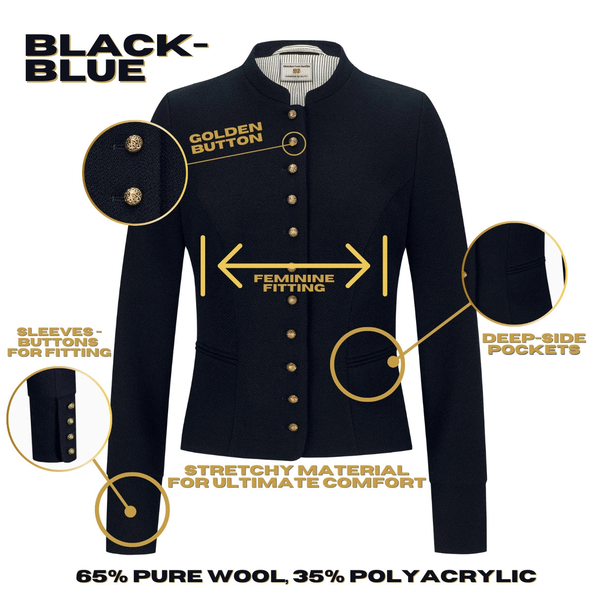 Bavarian Dirndl Jacket Black-Blue