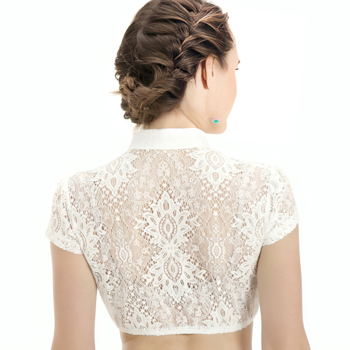 Womens's U-Neck Traditional Blouse Short Sleeve White