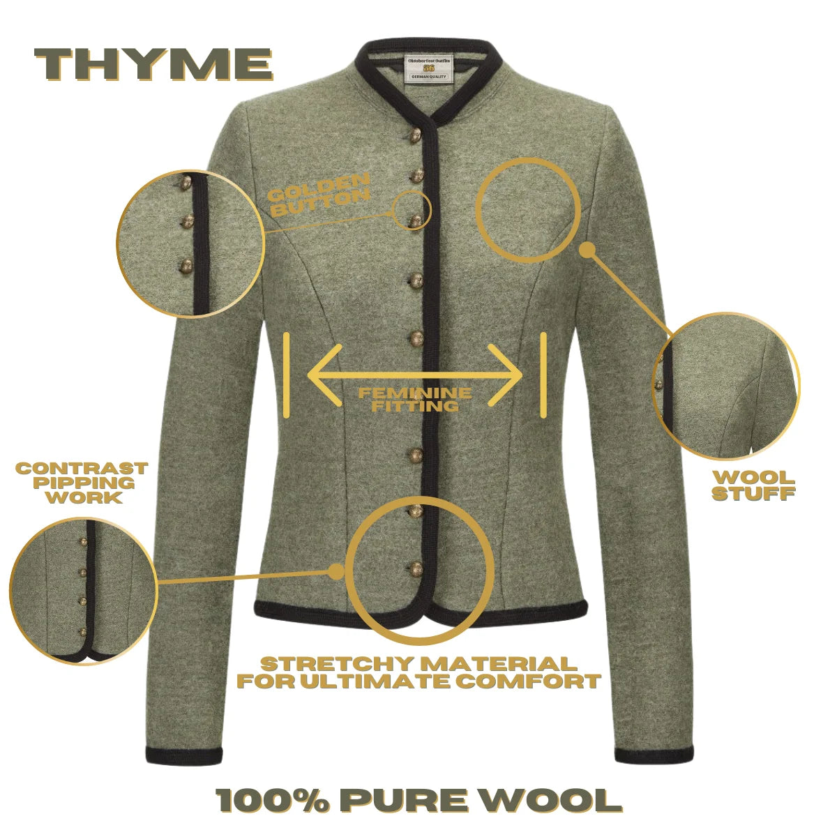Bavarian Women Dirndl Jacket (Thyme)