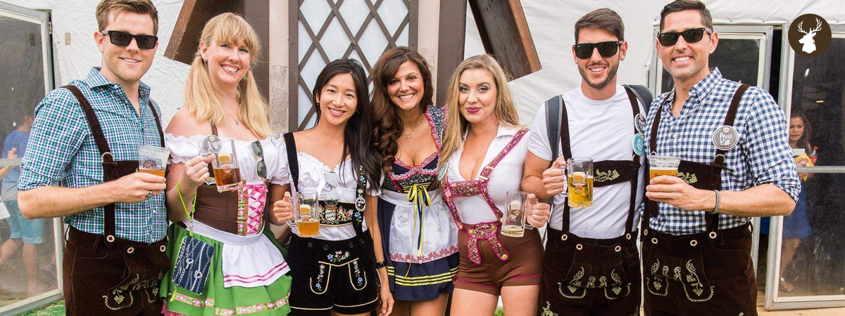 a group of people celebrating Oktoberfest