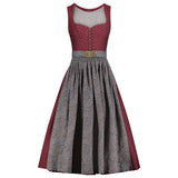 Red and gray dress with a belt on a white background