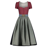 Two-tone dress with red top and gray skirt on a white background