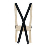 Black suspenders with beige straps on a white background