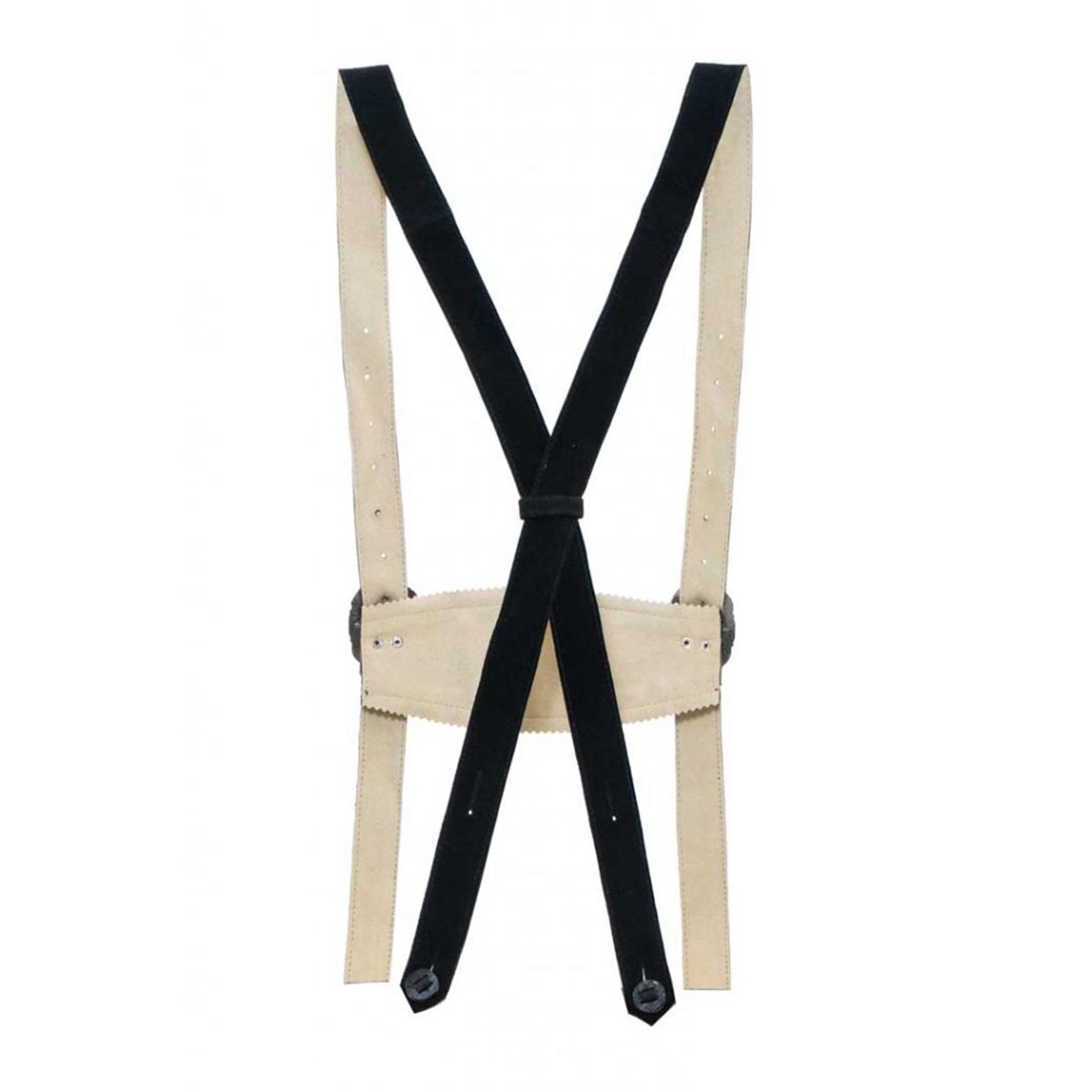 Black suspenders with beige straps on a white background