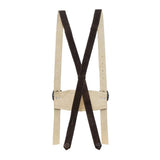 Beige suspenders with brown leather straps on a white background