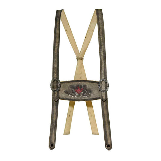 Suspenders with decorative buckle on a white background