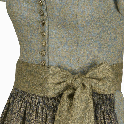 Traditional German dirndl with floral pattern and button details.