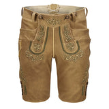 Brown shorts with intricate embroidery on a white background