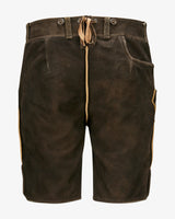 Brown shorts with a drawstring on a white background