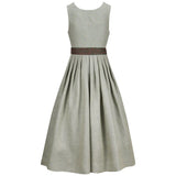 Green checkered dress with a brown belt on a white background