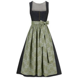 Two-piece dress with a patterned skirt and solid top on a white background