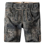 Traditional leather shorts with embroidery and a belt on a white background