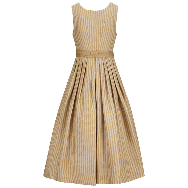 Beige striped dress on a white background
