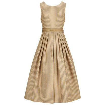 Beige striped dress on a white background