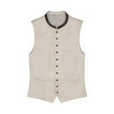 Beige vest with button details on a white background