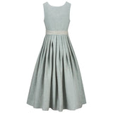 Light blue dress with a belt on a white background