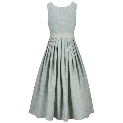 Light blue dress with a belt on a white background