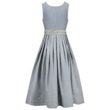 blue dirndl dress with a belt on a white background