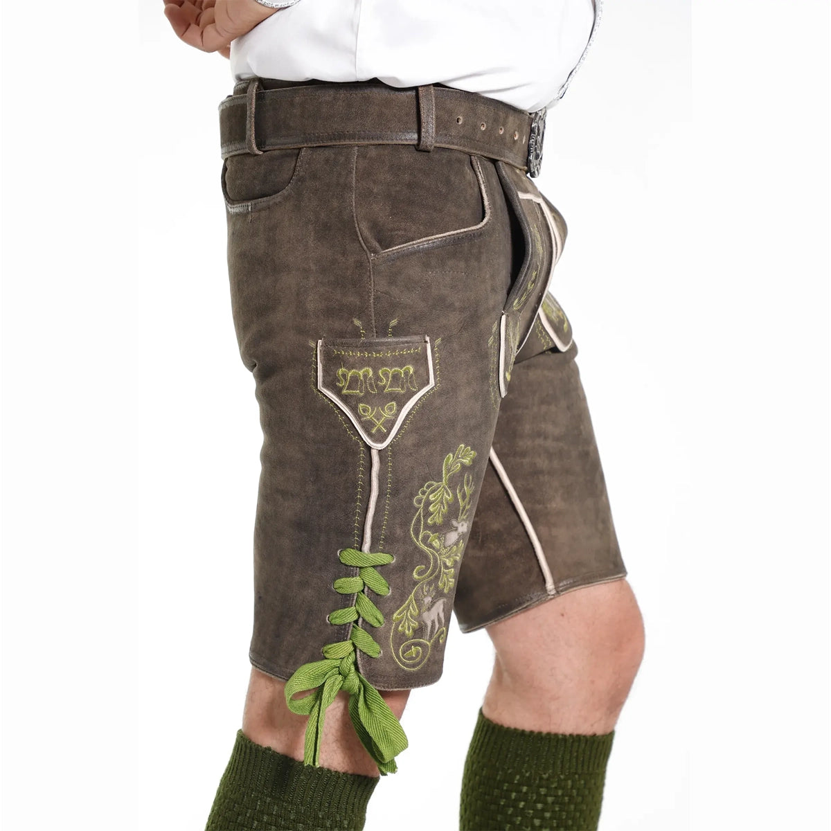 Authentic German Lederhosen Olive Green