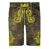 Brown shorts with yellow embroidery on a white background