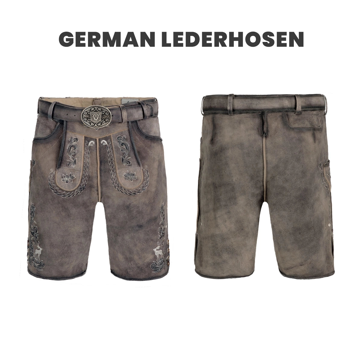 BAVARIAN MAN LEDERHOSEN SHORT GREY BROWN