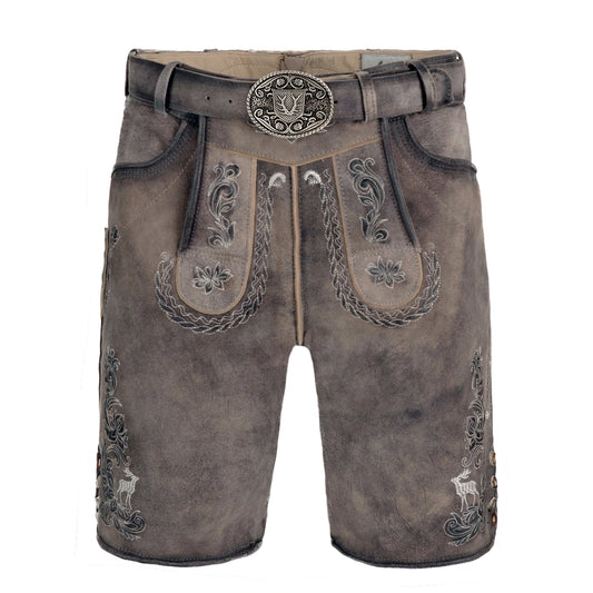 BAVARIAN MAN LEDERHOSEN SHORT GREY BROWN