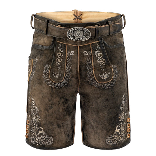 BAVARIAN MEN LEDERHOSEN SHORT WITH TRADITIONAL EMBROIDERY