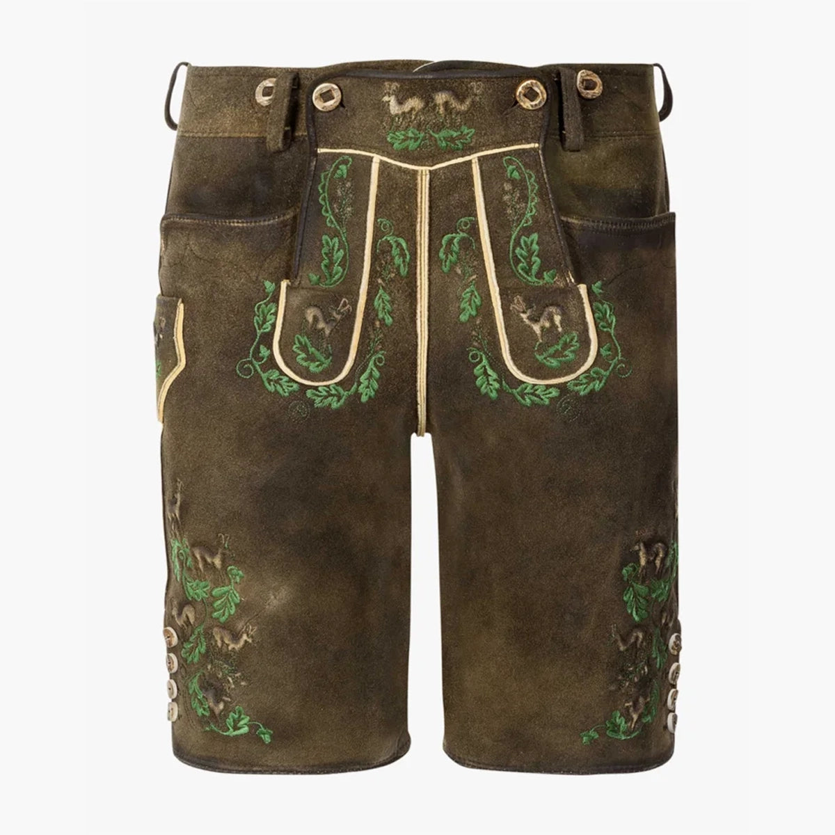 Kids Bavarian Brown Lederhosen With Green Embroidery