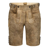 Brown leather shorts with embroidery on a white background