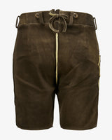 Brown leather shorts with a belt on a white background