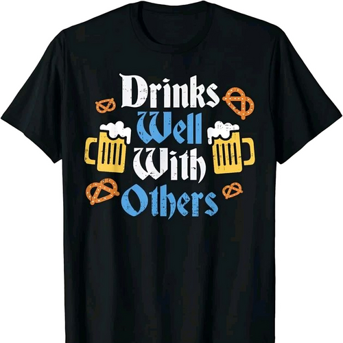 BLACK OKTOBERFEST SHIRT PRINTED DRINKS WELL WITH OTHERS