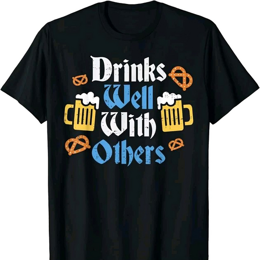 BLACK OKTOBERFEST SHIRT PRINTED DRINKS WELL WITH OTHERS