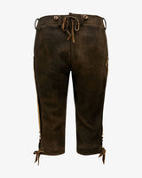 Brown leather pants with drawstrings on a white background