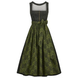 Green and black dress with floral pattern on a white background