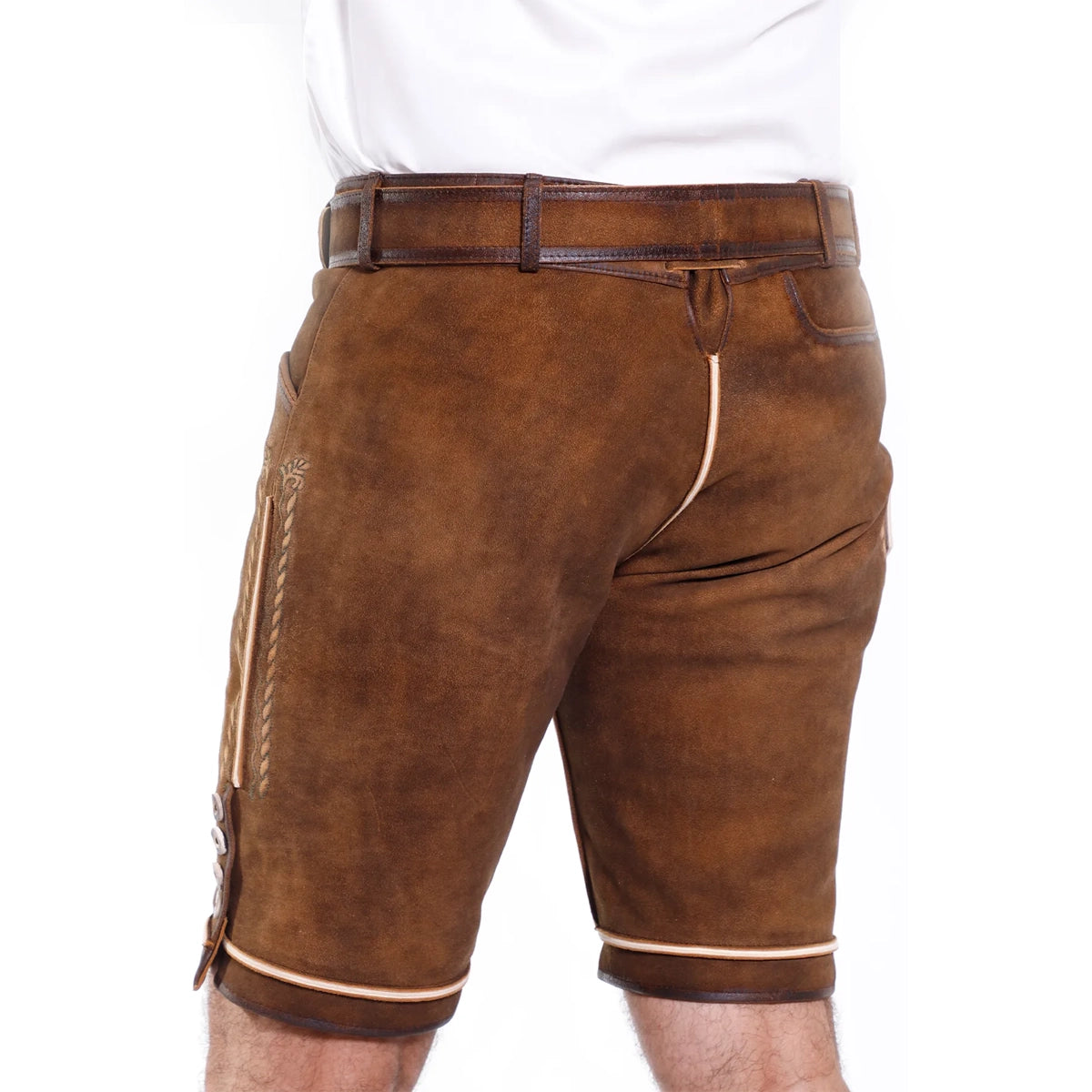 Classic German Lederhosen Short Red Brown