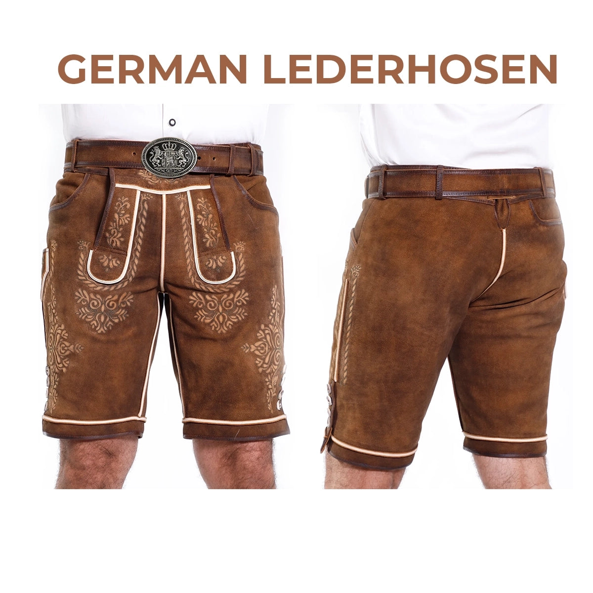 Classic German Lederhosen Short Red Brown