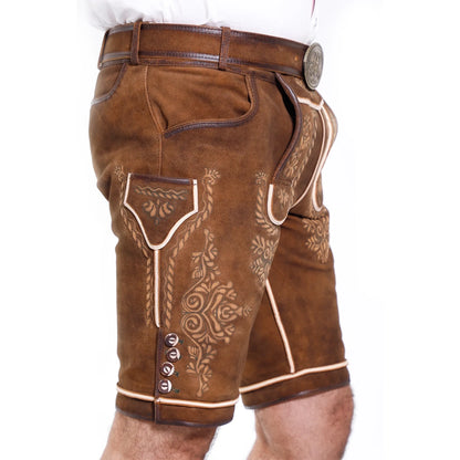 Classic German Lederhosen Short Red Brown