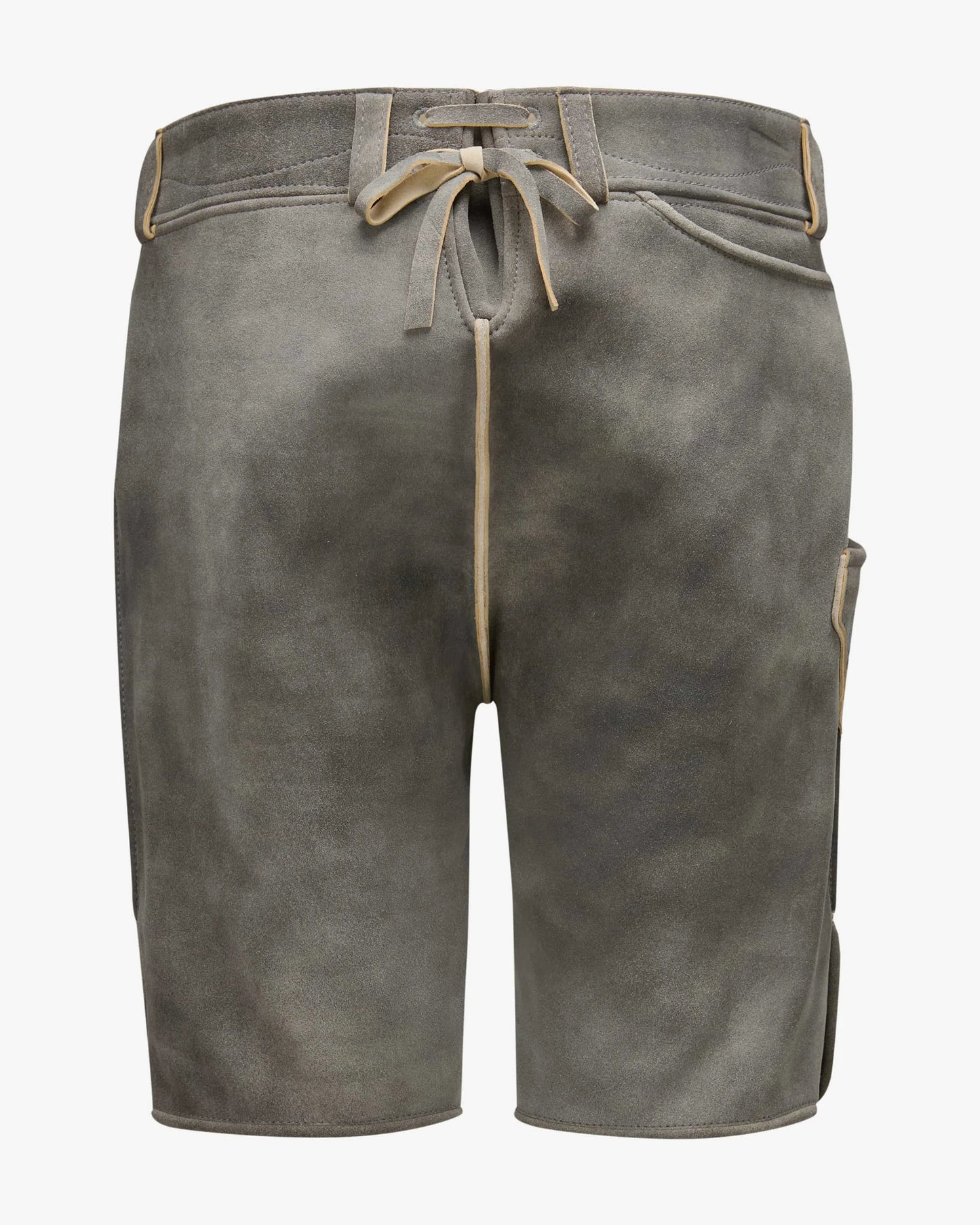 Gray shorts with a drawstring on a white background