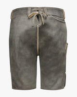 Gray shorts with a drawstring on a white background