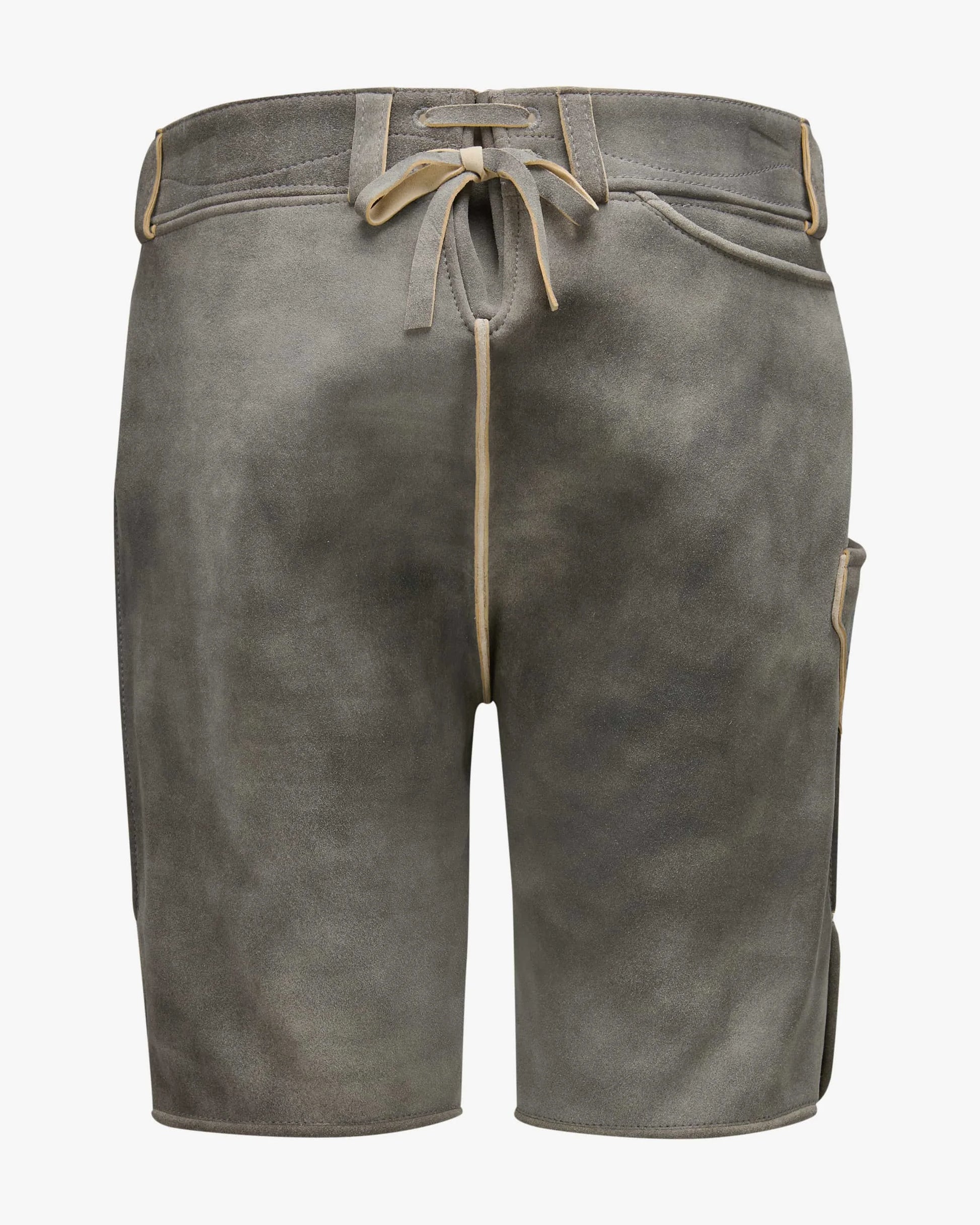Gray shorts with a drawstring on a white background