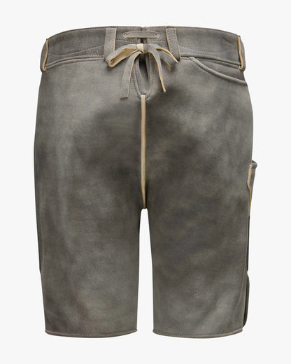 Gray shorts with a drawstring on a white background