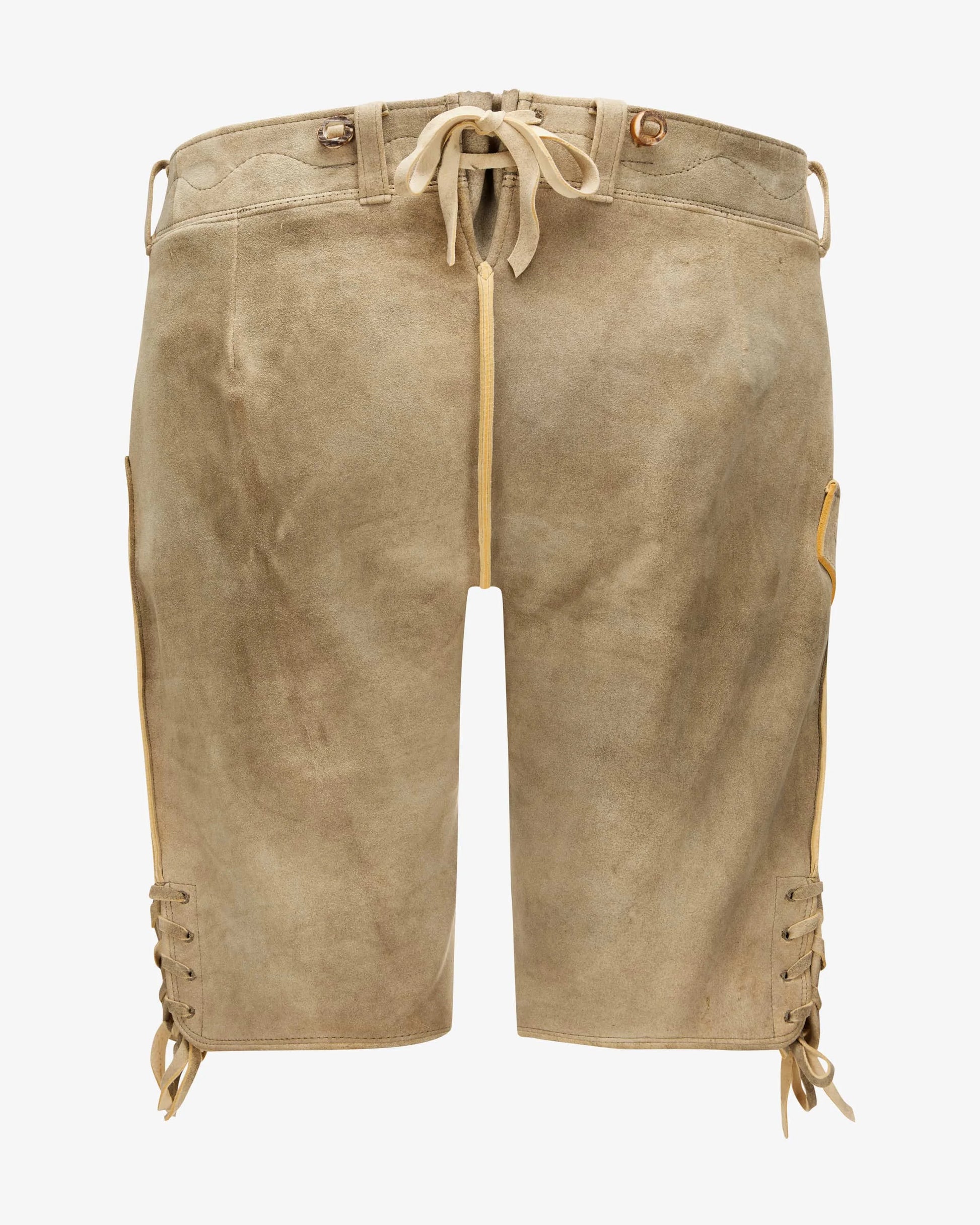 Beige shorts with lace-up sides on a white background