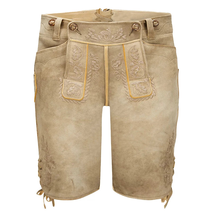 Beige traditional shorts with embroidery on a white background